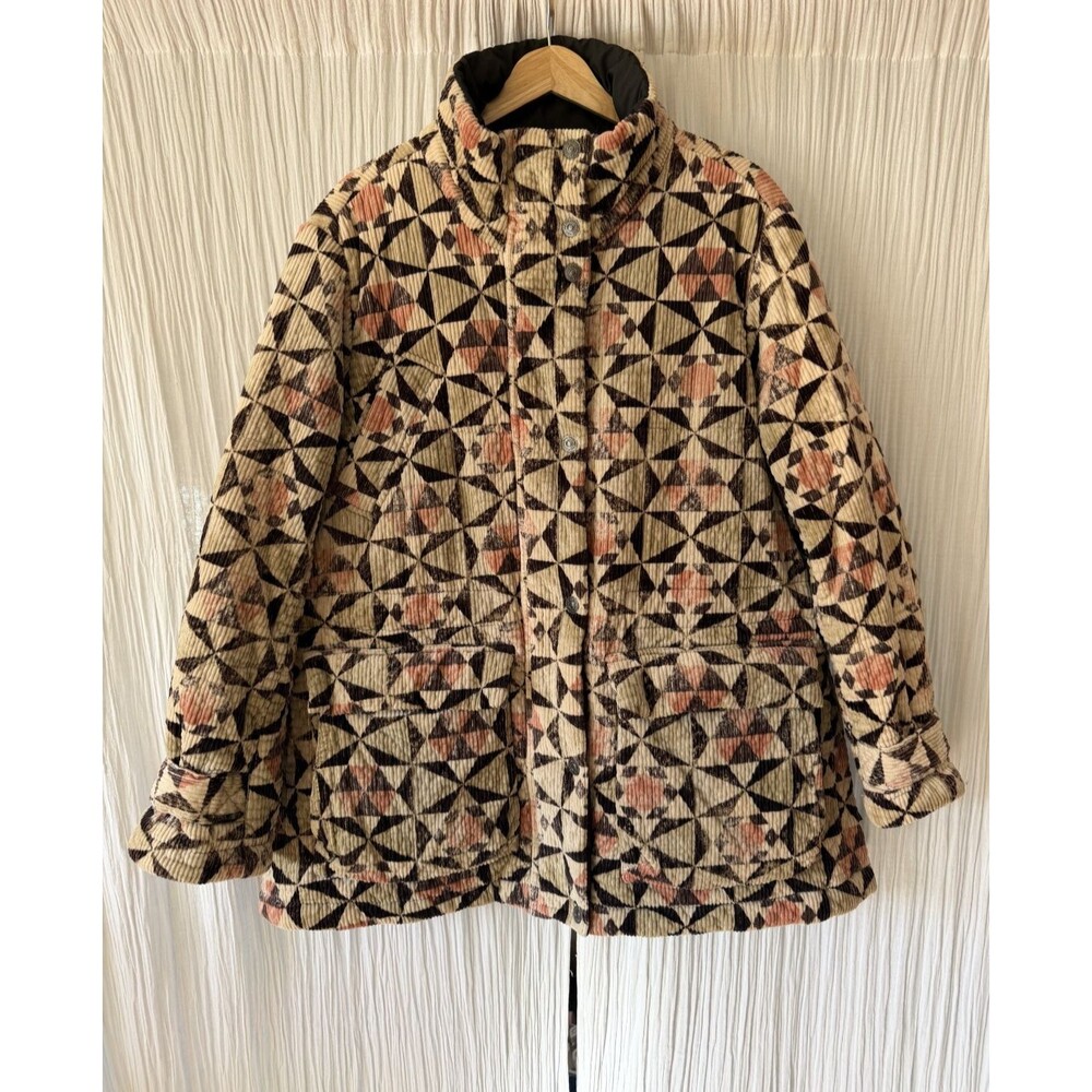 Free People We The Free Rustic Cord Parka Jacket Sz M Boho Winter Coat Geometric